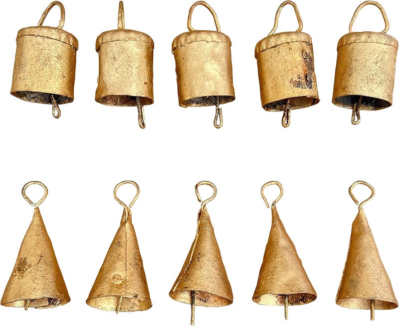 Vivanta Rustic Metal Bells 10 Pcs - Vintage Christmas Decorations, Small Bells for Crafts, Jingle & Witch Bells, Cow Bells, Mini Antique Gold Bells, Boho Hanging Ornaments, Farmhouse Decor, Garland - Image 1